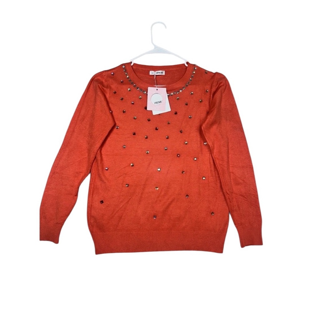 Premium Women's Knit Sweater Orange/Rust color with stud embellishments No Size